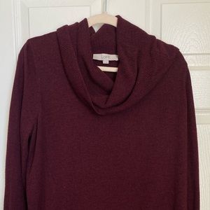 LOFT Cowl Neck Tunic Sweater, Maroon Heather, Size XL (NWT)